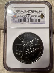 2008 $5 Canada Maple Leaf Vancouver 2010 Olympics NGC MS69 - Picture 1 of 2