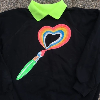 Vtg Hanes Grandma Sweatshirt Built-in Collar Paint Rainbow Art Teletrend sz XL - Image 1 of 3