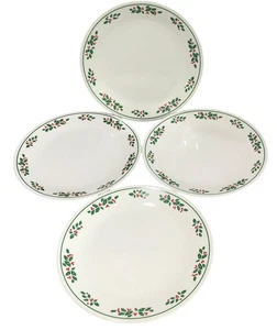 Menge/4 Corelle von Corning Winter Stechpalme Essteller grünes Band Weihnachten 10 1/4" - Bild 1 von 3