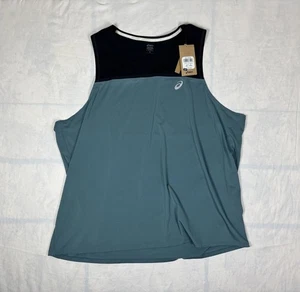 NWT ASICS Running Tank Top Singlet Black Teal Mens Black 3XL - Picture 1 of 4
