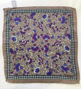 H31#Gianni Versace Vintage Silk Scarf Brown Floral Houndstooth Print Italy - Picture 1 of 4