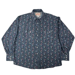 Vintage Wrangler Pearl Snap Sawtooth Hemd Western Blumen Denim Cowboy Rodeo L-XL - Bild 1 von 11
