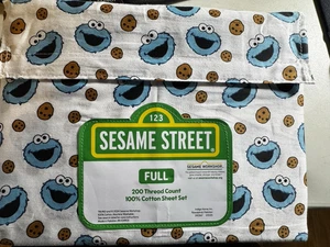 New Cookie Monster Sesame Street Full Sheet Set 4-Piece Cotton Sheets Cookies - Picture 1 of 5