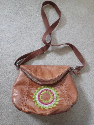 Bolso Bandolera Bolso THE SAK BOHO Cuero Indio Bordado Tejido Tostado Hippie Años 70 Foto 1 de 4