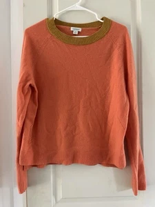 Sundance 100% Cashmere Sweater Large Coral Color With Mustard Collar Long sleeve - Picture 1 of 9