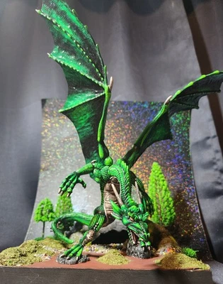 Hand Painted Dungeons and Dragons Green Dragon Miniature and Big Terrain Base - Image 1 of 4