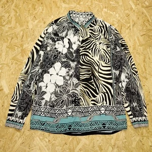 Jams World Aloha Hawaiian Shirt Mens XL Long Sleeve Floral Zebra Zebiscus - Picture 1 of 8