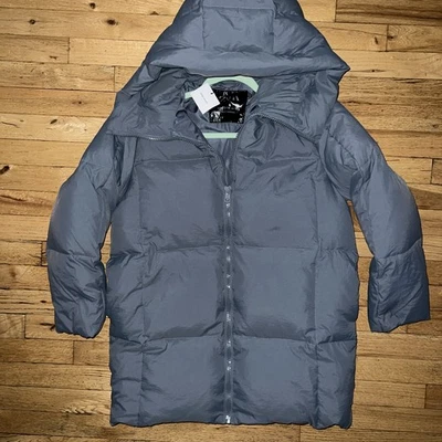 NWT ZARA  GIRL'S DOWN FULL ZIP HOODED POCKETS GRAY JACKET SIZE 13-14 164 См - Image 1 of 4