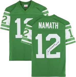 Joe Namath New York Jets Signed Mitchell and Ness Green Replica Jersey w/Insc - Picture 1 of 5
