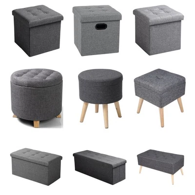 Sitzhocker mit Stauraum Fußhocker Gepolsterte Sitzfläche aus Leinen #2150 - Bild 1 von 4