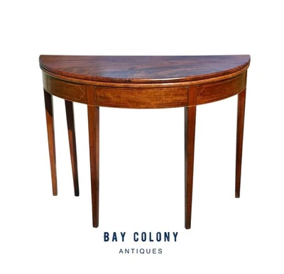 Antique George III Era Mahogany & Satinwood Inlaid Demi-Lune Console Game Table - Image 1 of 4