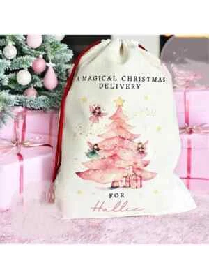 Bolso Medias Personalizado Personalizado Papá Noel Rosa Árbol de Navidad Hada Mágica Foto 1 de 4