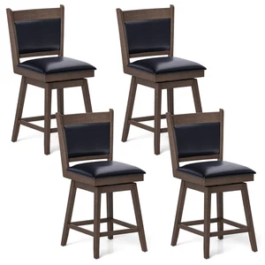 25" Swivel Bar Stools Set of 4 w/ Back Rubber Wood Legs Sturdy Footrest - Picture 1 of 8