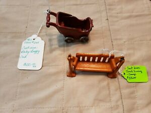 2 Pieces Cast Iron Dollhouse Furniture...1 Baby Stroller & 1 Porch Swing Kilgore