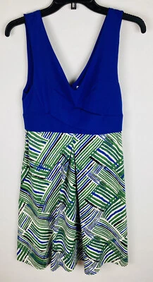 Vestido para mujer HD In Paris 6 azul verde a rayas línea A sin mangas cuello en V elástico Foto 1 de 4