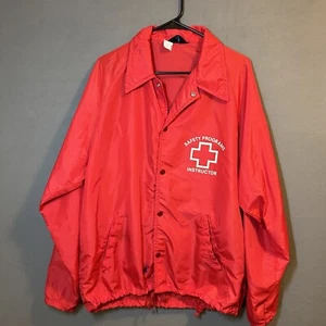 VTG 70s Red Cross Instructor Full Snap Windbreaker Lg Running Man Champion RARE - Picture 1 of 13