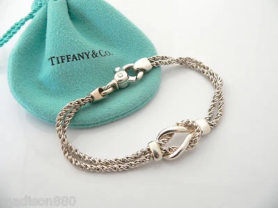 Tiffany & Co Silver Double Rope Knot Bracelet Bangle Rare 7.5 In Gift Love Pouch - Image 1 of 4