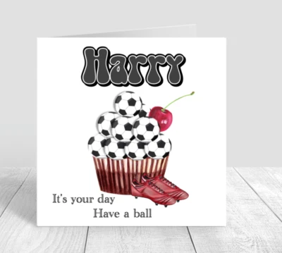Personalised Boys Football Birthday Card Happy Birthday 6th 7th 8th 10th 12th 13 - Image 1 of 3