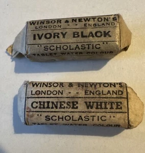 Vintage Winsor Newton watercolour tablets 'Scholastic' range White Black O624 - Picture 1 of 2