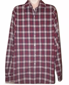 Van Heusen Classic Fit Burgundy Plaid Button Front Casual Long-sleeve Top Size L - Picture 1 of 3