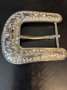 Vintage Collectible Rhinestones Silver Tone Metal Frame Belt Buckle - Picture 1 of 4