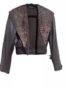 FENDI Brown Leather Jacket with Lamb Fur - Picture 1 of 4