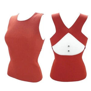 Zara Top Tank Vest Cut Out Back Sleeveless Ribbed Knit Brick Rust Red Size S - Picture 1 of 11