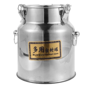 Cubo de almacenamiento de alimentos lata de leche de acero inoxidable con tapa cubo de metal portátil para - Imagen 1 de 12