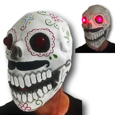 Zuckerschädel Maske Rot LED Augen Tag der Toten Bond Halloween Kostüm Spectre - Bild 1 von 3