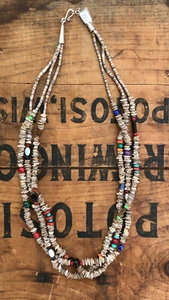 Beaded Shell Necklace With Colored Beads Native Southwestern Triple String - Picture 1 of 4