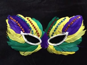 Damen Halloween Maske Federn lila grün Pailletten Party Karneval Kostüm - Bild 1 von 1