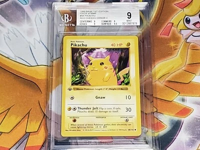 Double Error Pikachu 1st Edition Base Set Red Cheek Error Thick Stamp BGS 9  - Image 1 of 2