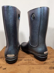 Crocs Unisex blue iridescent Rain Boots Pull On Size C 10 Toddler Boy Girl. Used - Picture 1 of 10