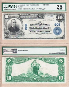 1902 $10 The National Bank of Lebanon, New Hampshire Fr.624 CH#808 PMG VF25 - Picture 1 of 1