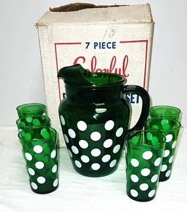 Anchor Hocking VERDE BOSQUE con PUNTOS BLANCOS JARRA DE 2 CUARTOS DE GALÓN Y VASOS DE 6-11 OZ *CAJA* - Imagen 1 de 3