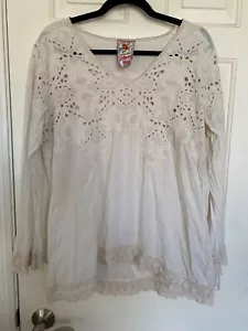 Johnny Was Damen Elfenbein Blumen bestickt Spitze Langarm Bluse Large Boho - Bild 1 von 11