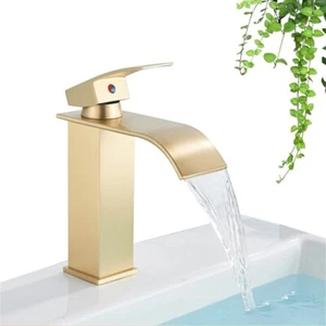 Waschtischarmatur Gold Wasserfall Bad Einhandmischer Badezimmer Armaturen - Bild 1 von 12