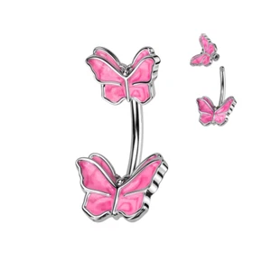 Belly Button Ring Navel Double Butterfly 316L Surgical Steel - Picture 1 of 1