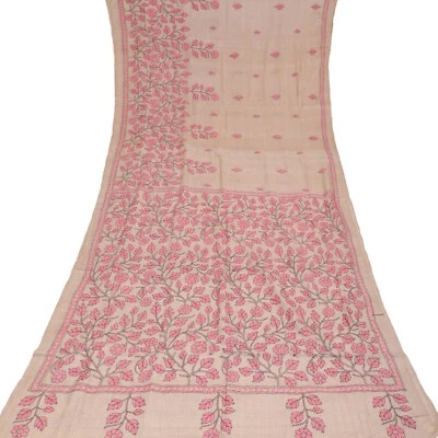 Saris tostados vintage 100 % seda pura bordados a mano Kantha Sari 6YD tela artesanal Foto 1 de 4