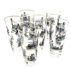 Vasos de vidrio vintage Libby Steam Engine locomotora 16 OZ - Juego de 6 - Imagen 1 de 3