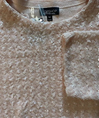 Topshop NWT Women's Sequin Cropped Top Pink Short Sleeve Sexy Boho 6 Medium $92 - Image 1 of 4