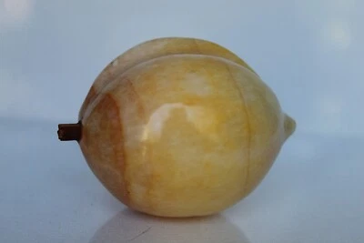 Vintage Italian Alabaster Peach Stone Marble Fruit Wooden Stem  - Image 1 of 4