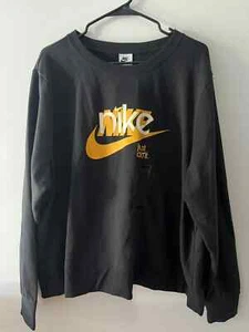 Nike Sweatshirt Women's 1X, 2X, 3X Black Swoosh Crewneck Sweater Fleece Yellow - Picture 1 of 5