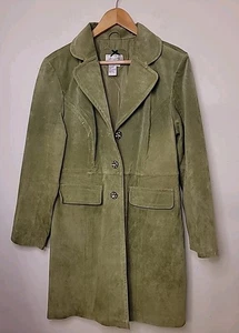 Vintage Live A Little Green Suede Leather Jacket L Western Boho Gypsy Coachella - Picture 1 of 11