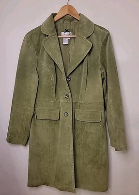 Vintage Live A Little Green Suede Leather Jacket L Western Boho Gypsy Coachella - Image 1 of 4