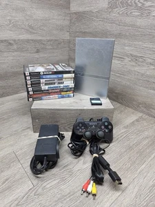 Sony PlayStation 2 Slim Silber Spielekonsole Bundle 8 Spiele Getestet Kostenloser Versand! - Bild 1 von 18