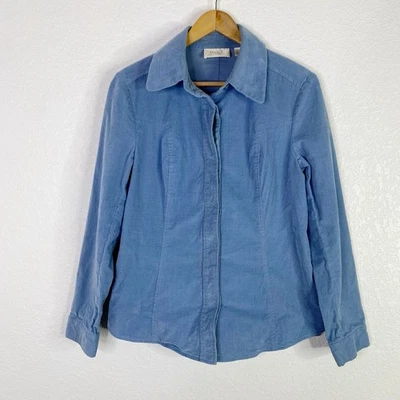 Vintage Dana Buchman Women’s Size 8 Blue Corduroy Long Sleeve Blouse Top - Image 1 of 4