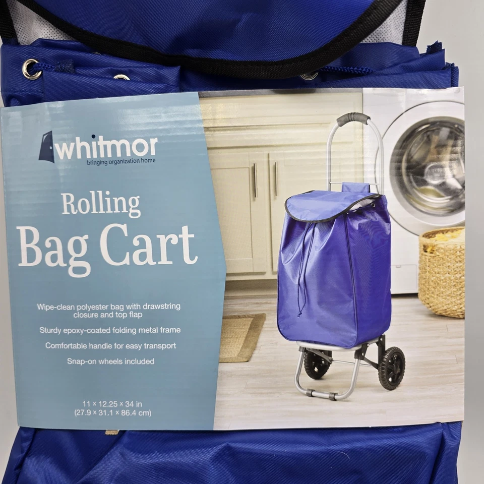 Nuevo Whitmor Ligero AZUL Bolsa Rodante Carro Poliéster, Fácil Limpieza, Marco de Metal Foto 1 de 2