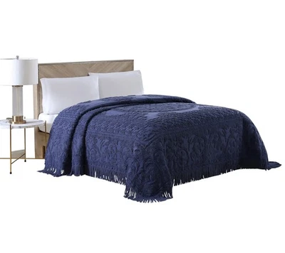 Beatrice Home Fashions Medallion Chenille Bedspread, Queen, Navy - Image 1 of 4