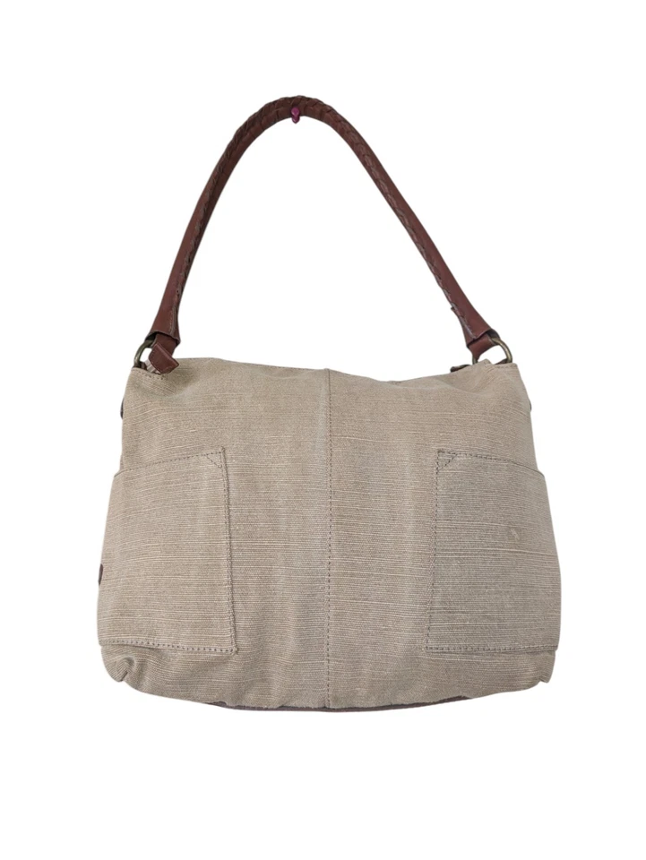 Sundance простота холст двойной карманы с коричневый кожаный сумка с короткими ручками Дамская сумка сумочка - Изображение 1 из 4